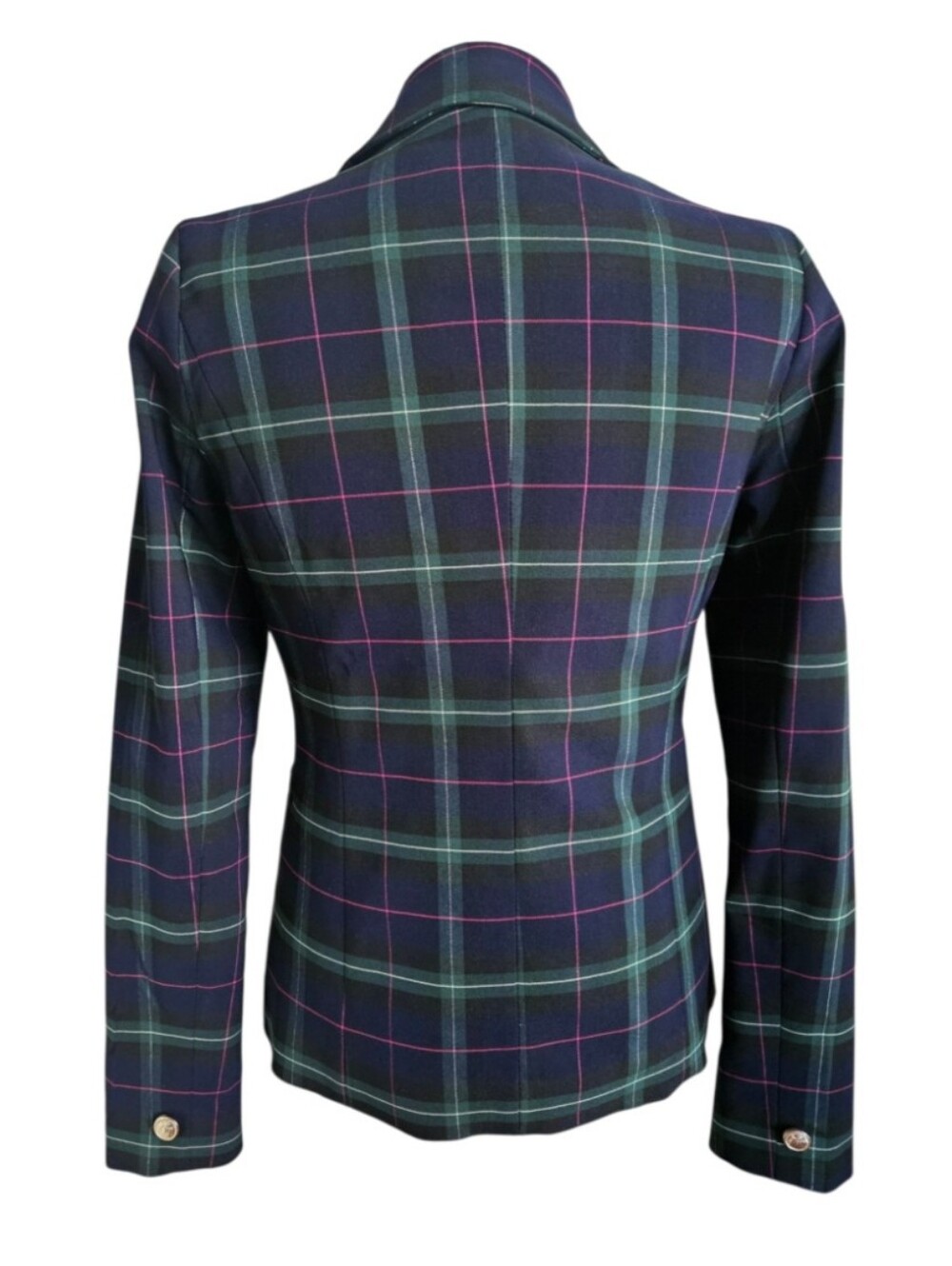 AUTRES FILLES Tartan Plaid Blazer Jacket Navy Green Pink Gold Buttons | SZ XS - Picture 2 of 8